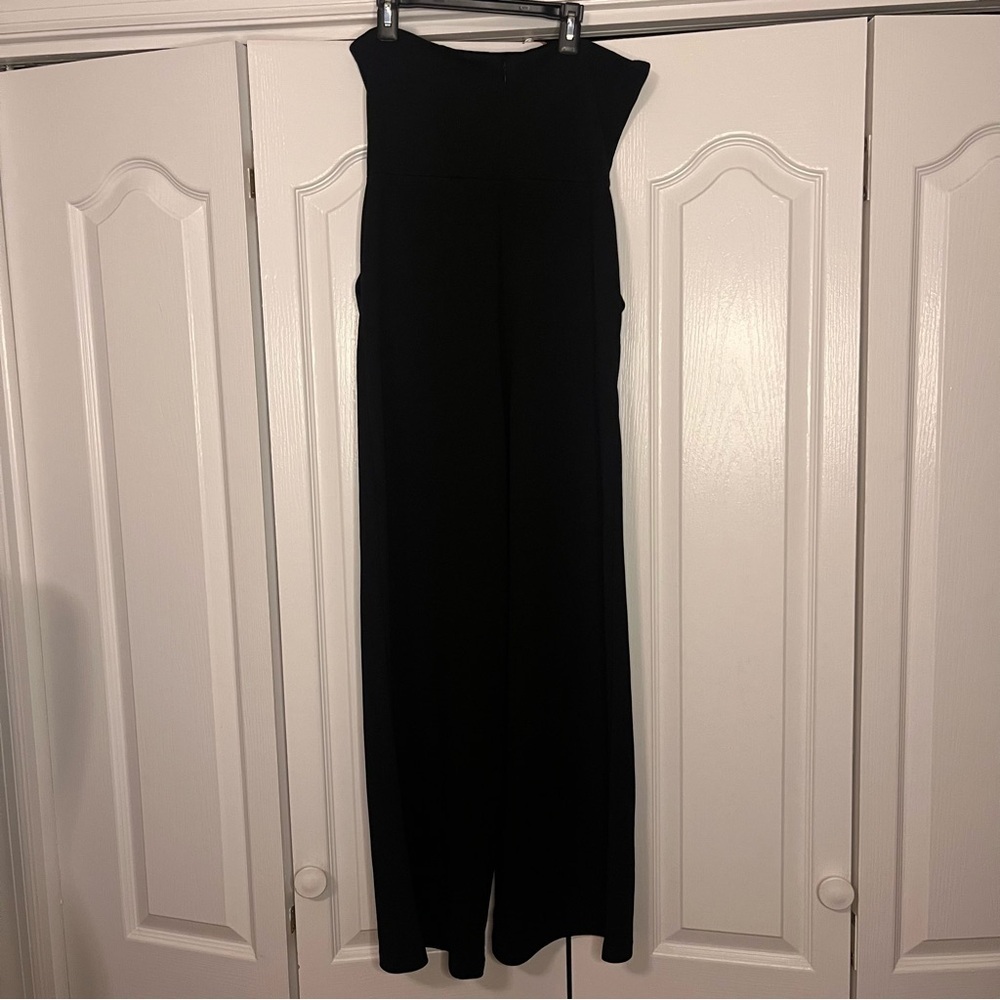 ZARA WOMAN BLACK COLLECTION STRAPLESS JUMPSUIT Silver Buckles Sz M Wide Leg - Picture 7 of 8
